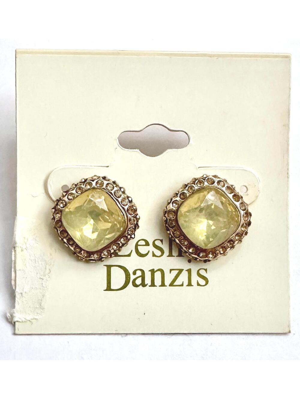 NWT Leslie Danzis Opal Square Stud Earrings Post Back Crystal Bezel 1/2" x 1/2"